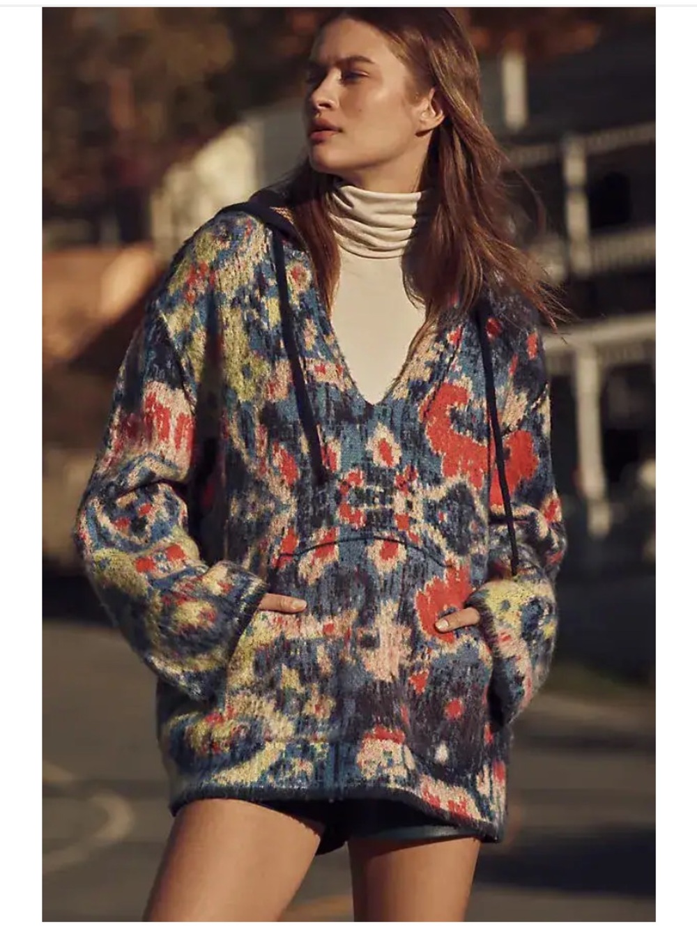 NWT Anthropologie Relaxed Hooded Sweater Sz XXS/XS Colorful Boho Cottage Cabin